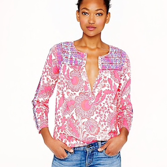 J. Crew • Hot pink embroidered tunic - Picture 2 of 8
